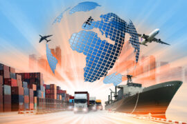 The world logistics  background or transportation Industry or shipping business, Container Cargo  shipment , truck delivery, airplane , import export Concept